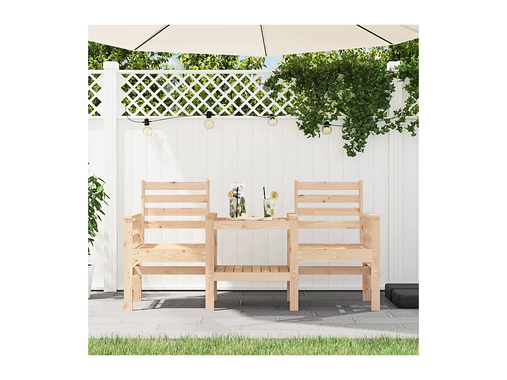 Banco de jardín con mesa de 2 plazas en madera maciza de pino