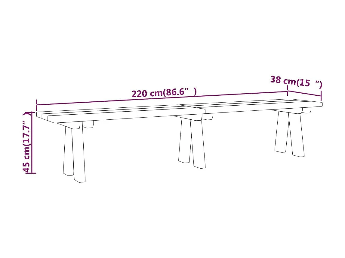 Panca da giardino 220 cm in legno massello di pino impregnato