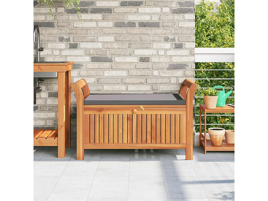 Banco de jardín con almacenaje y cojín 91 cm Madera de acacia