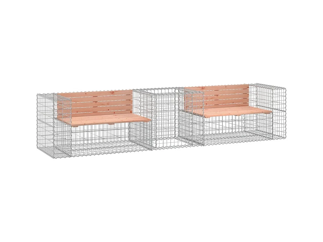Banco de jardín con cesta de gaviones fabricado en madera maciza de abeto Douglas