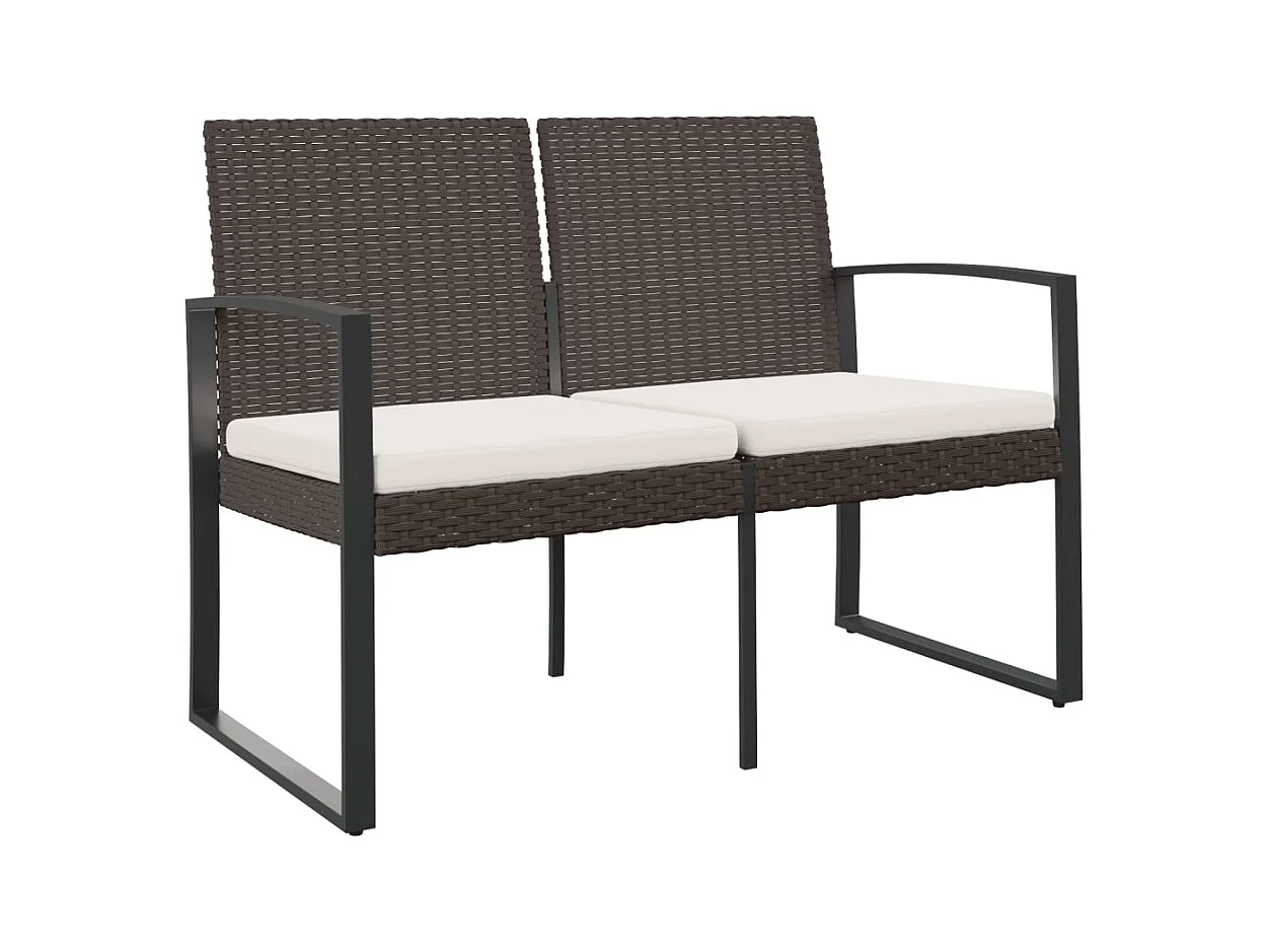 2-Sitzer-Gartenbank mit braunen PP-Rattankissen