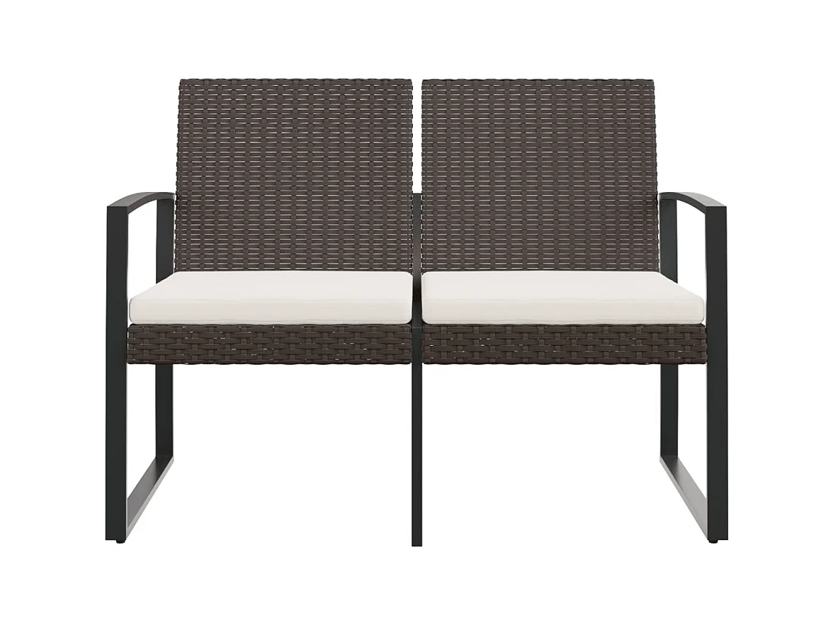 2-Sitzer-Gartenbank mit braunen PP-Rattankissen