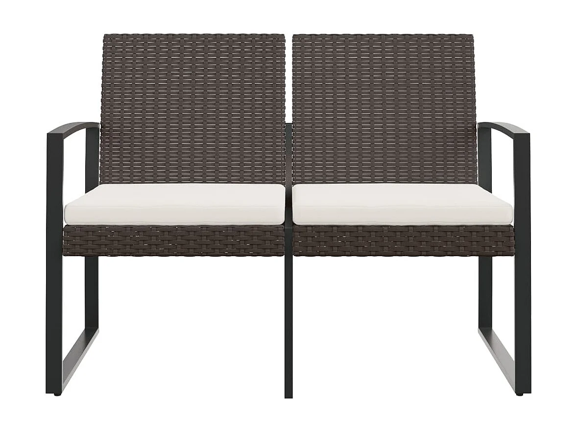 Panca da giardino a 2 posti con cuscini in rattan PP marrone