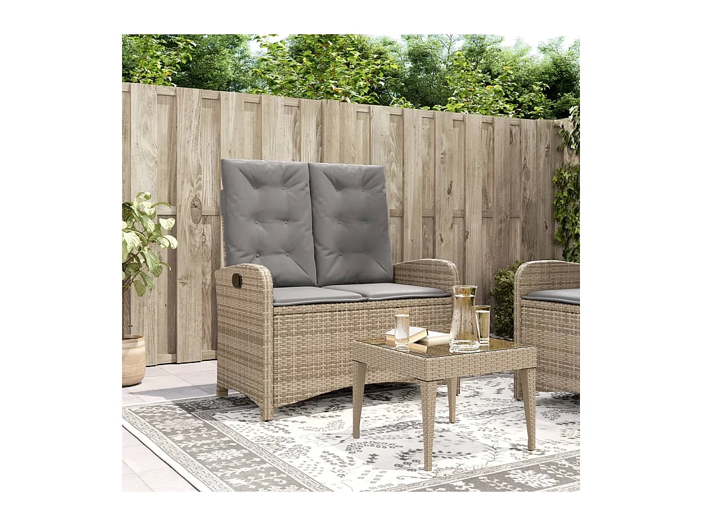 Banco de jardín reclinable con cojines de mimbre de resina beige