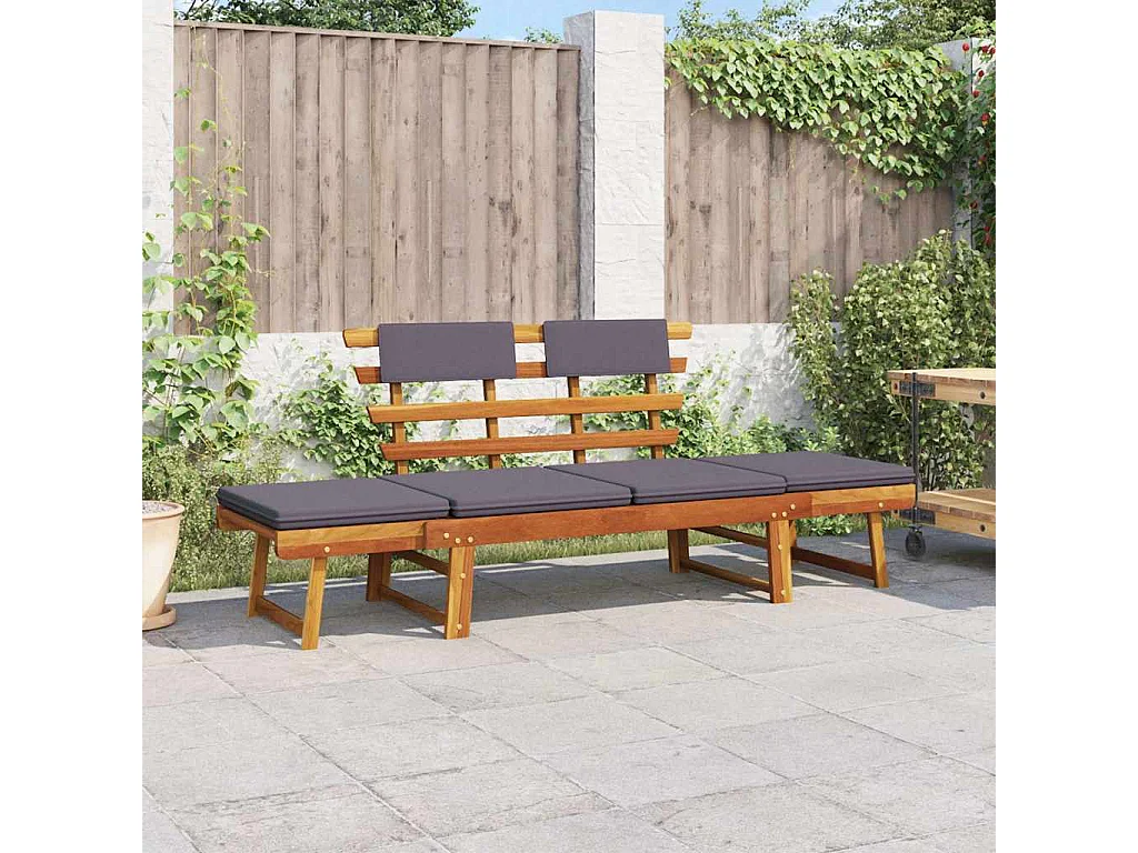 Chaise Longue 2 in 1 con cuscino 190 cm in legno massello di acacia
