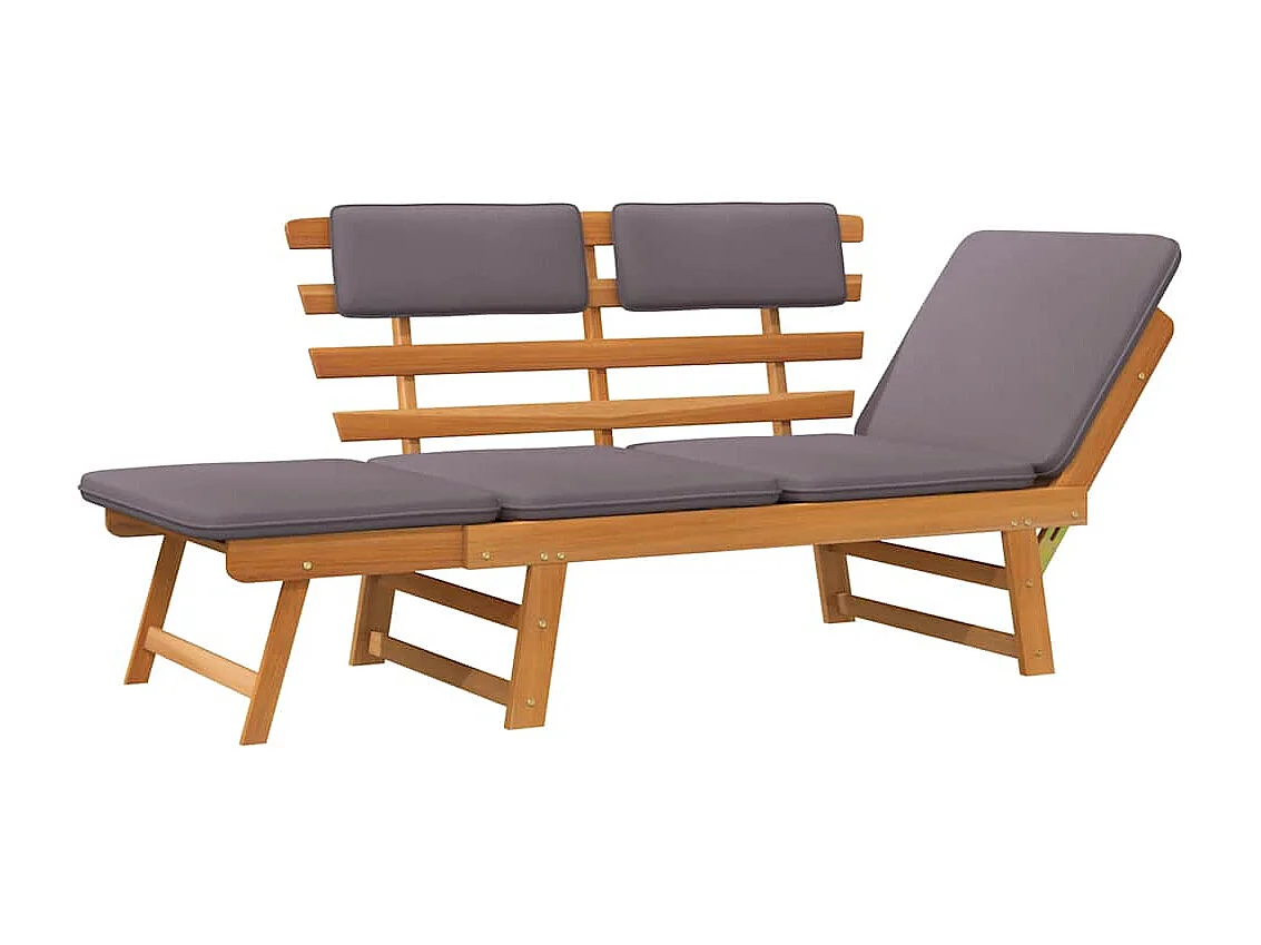 Chaise Longue 2 in 1 con cuscino 190 cm in legno massello di acacia