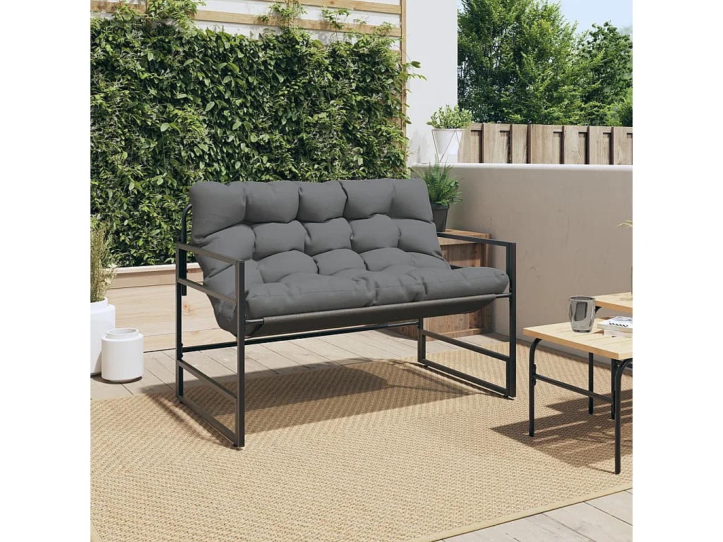 Panca da giardino con cuscino antracite 113 cm in acciaio