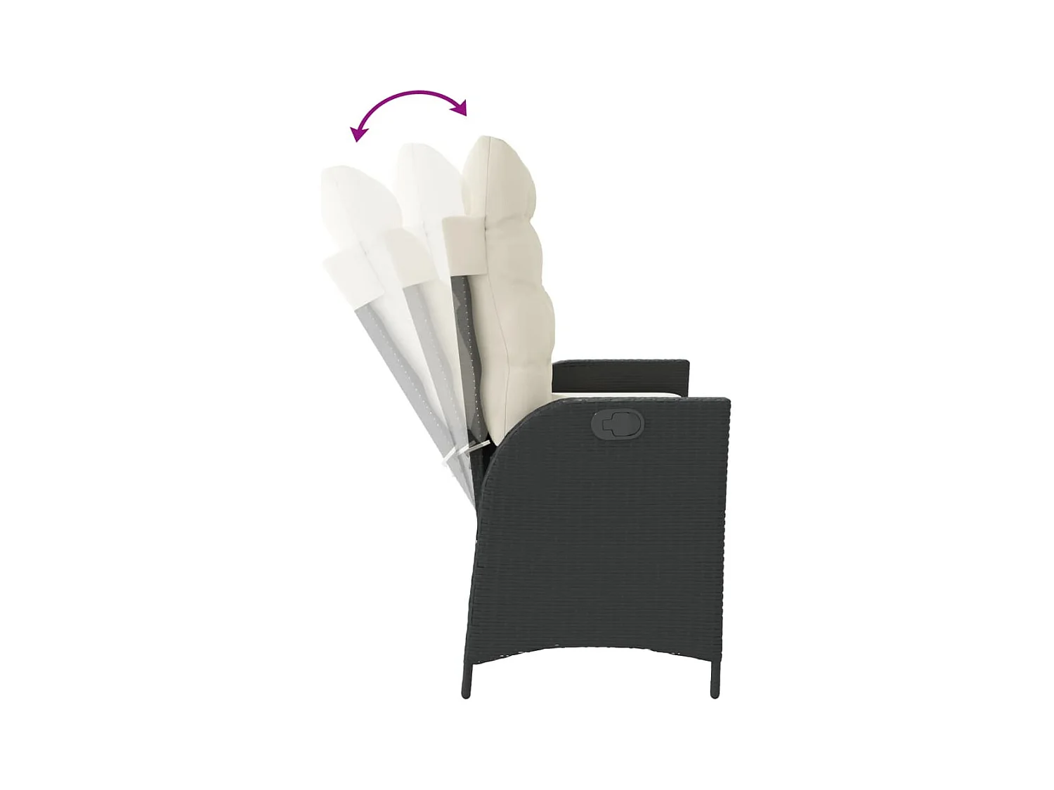 Liggende tuinbank met zwarte kunsthars rieten kussens