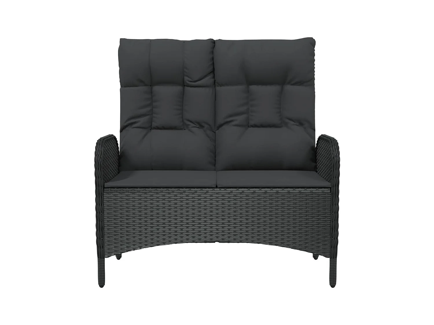 Liggende tuinbank met kussens 107 cm polyrotan zwart