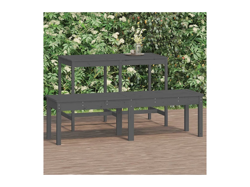 Banco de jardín de 2 plazas gris 159,5x44x45cm madera maciza de pino