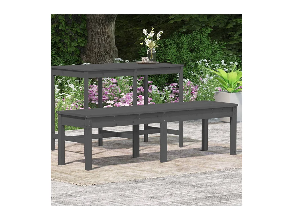 Banco de jardín de 2 plazas gris 159,5x44x45cm madera maciza de pino