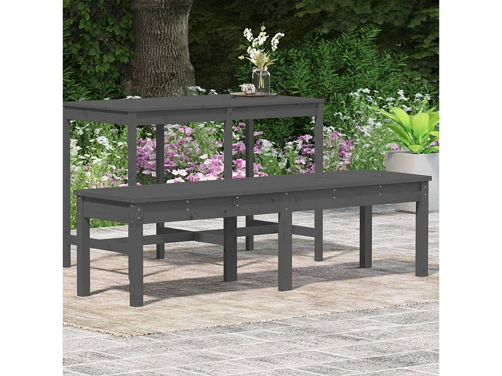 Panca da giardino a 2 posti grigia 159,5x44x45cm in legno massello di pino