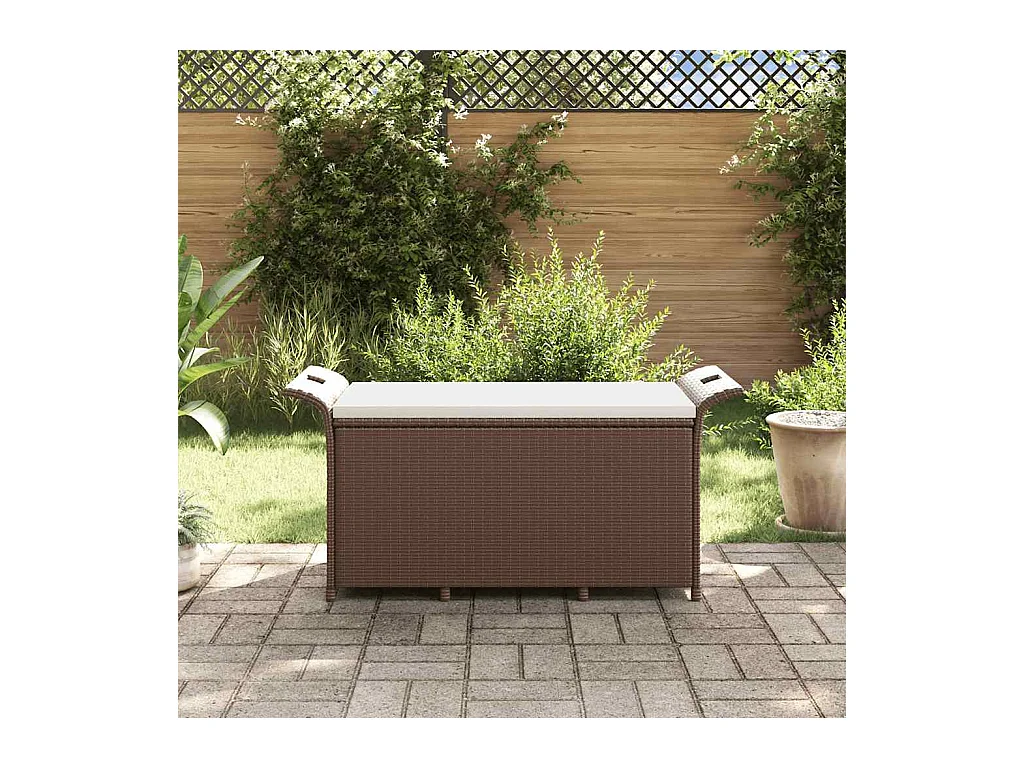 Banco de jardín con cojín marrón 116x46x57 cm resina tejida