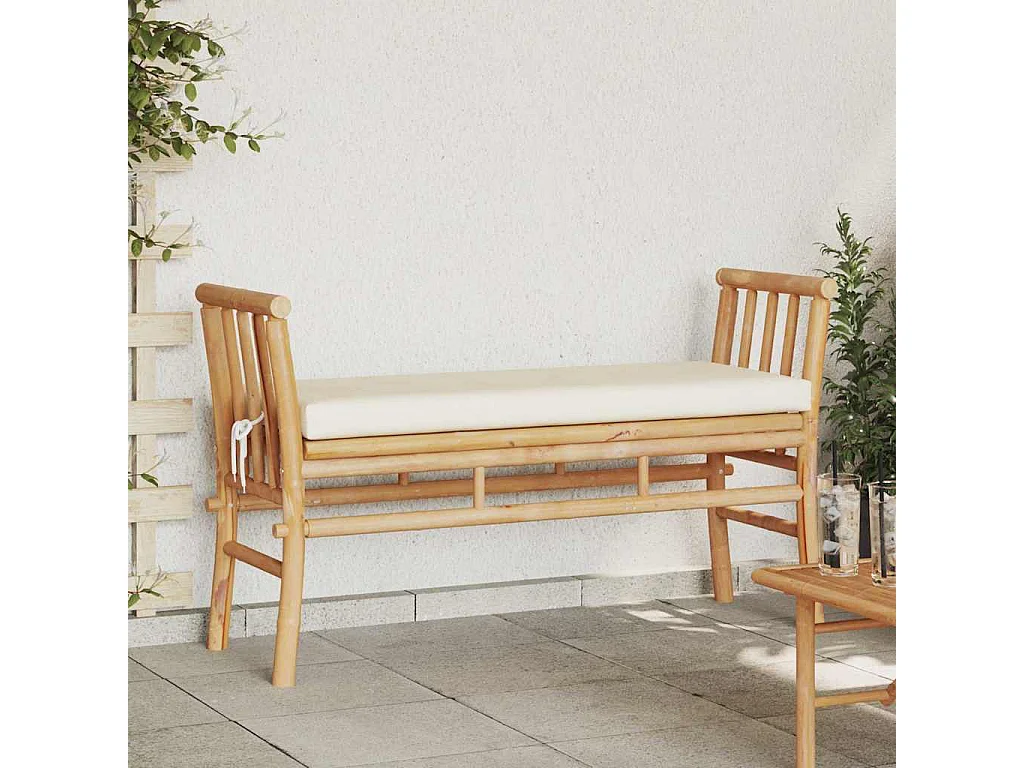Banc de jardin avec coussin Marron 110 x 38 x 65cm Bambou