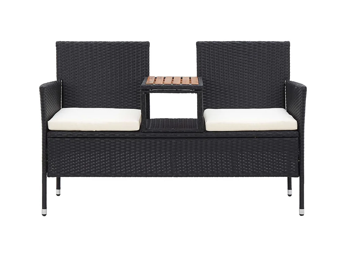 Banco de jardín de 2 plazas y mesa de té 143cm Resina tejida negra