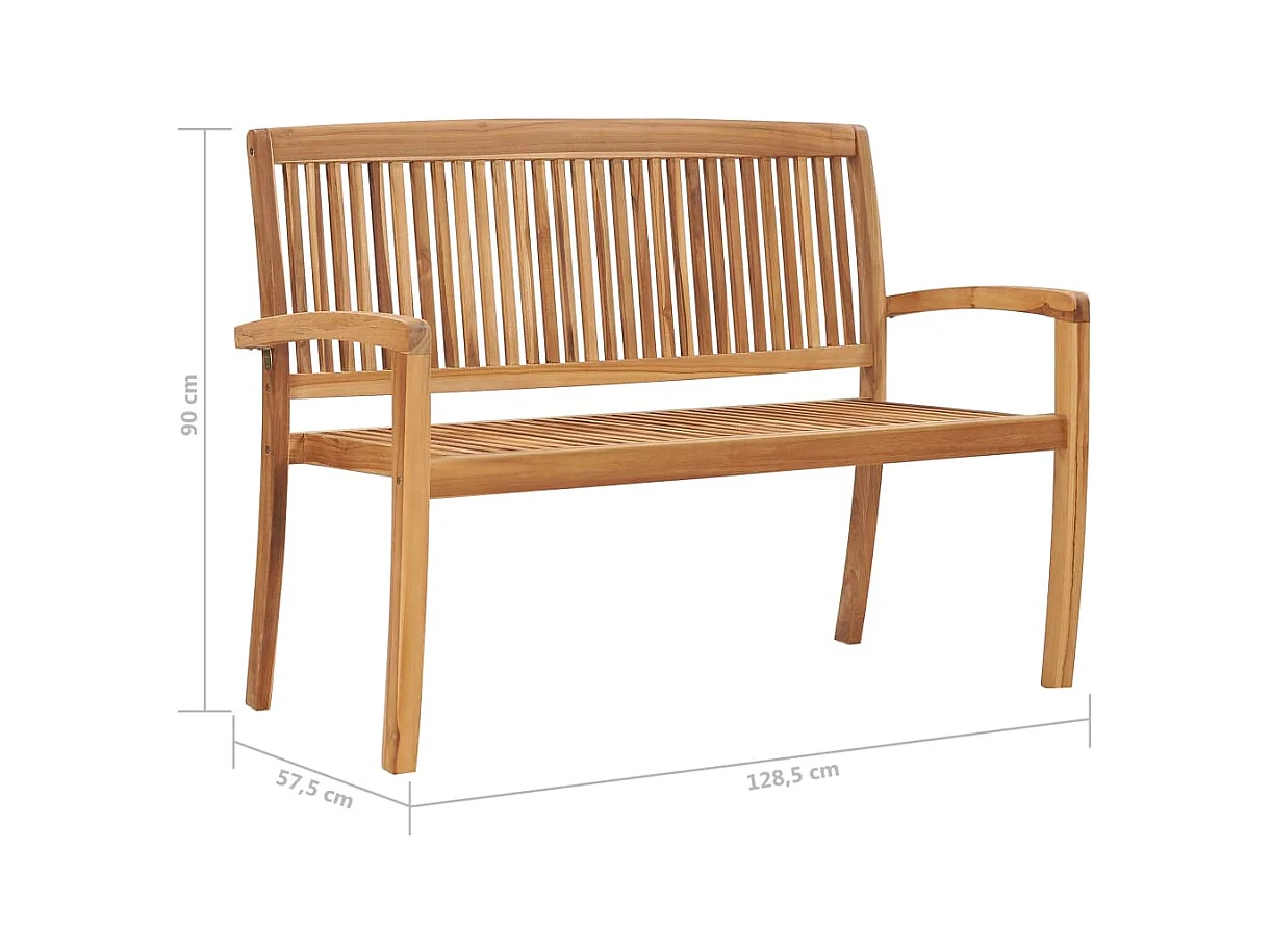 Stapelbare tuinbank met kussen 128,5 cm Massief teakhout