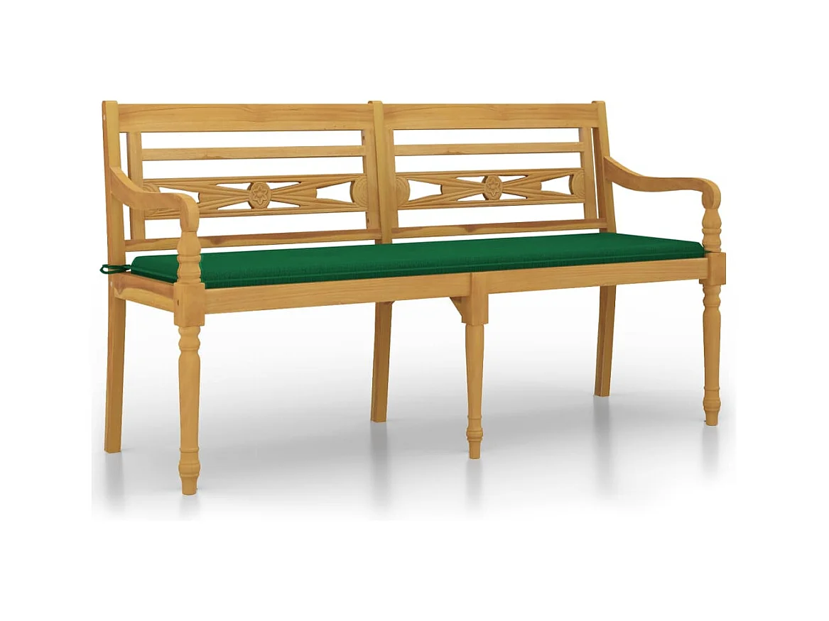 Banc Batavia avec coussin vert 150 cm Bois de teck massif
