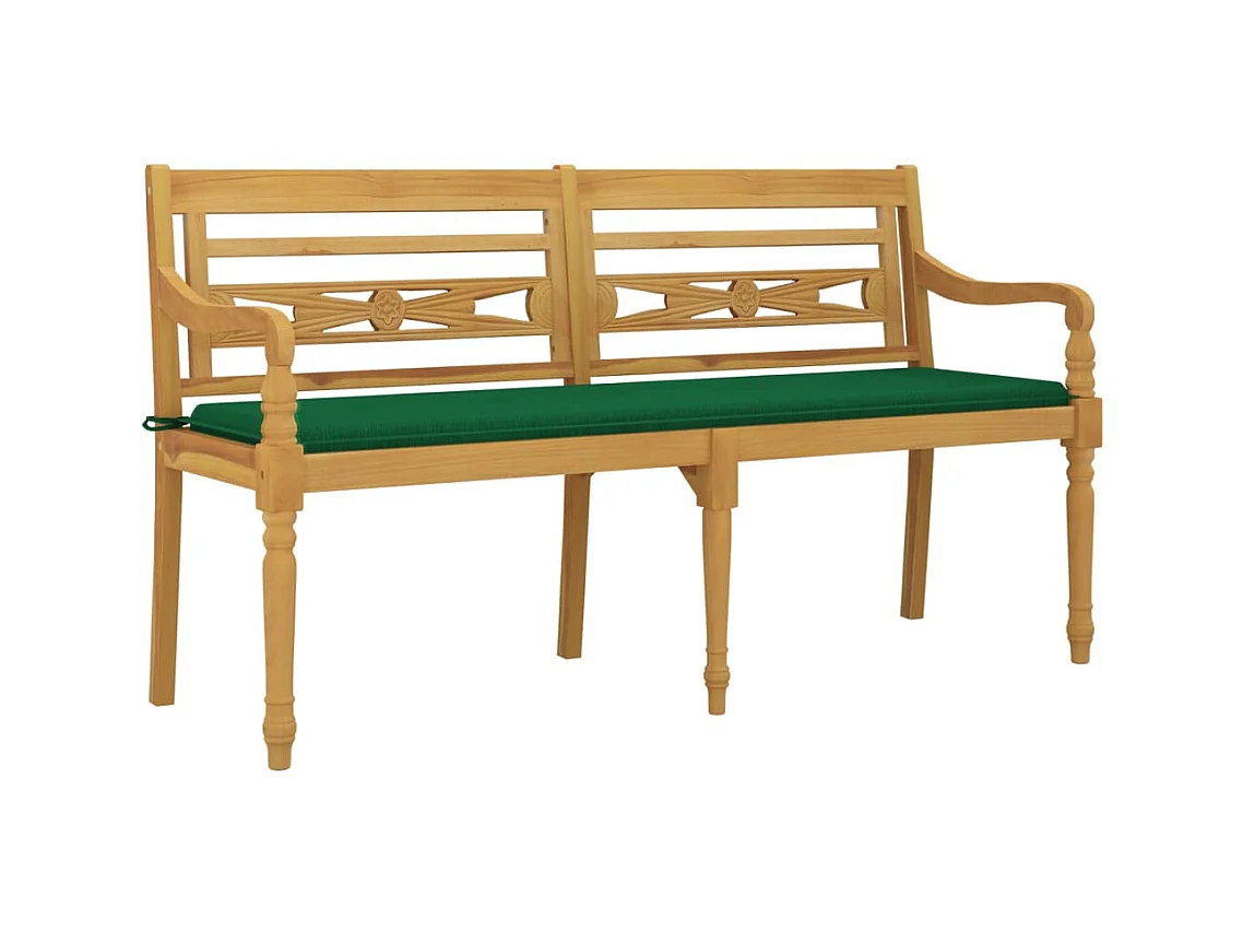Banc Batavia avec coussin vert 150 cm Bois de teck massif