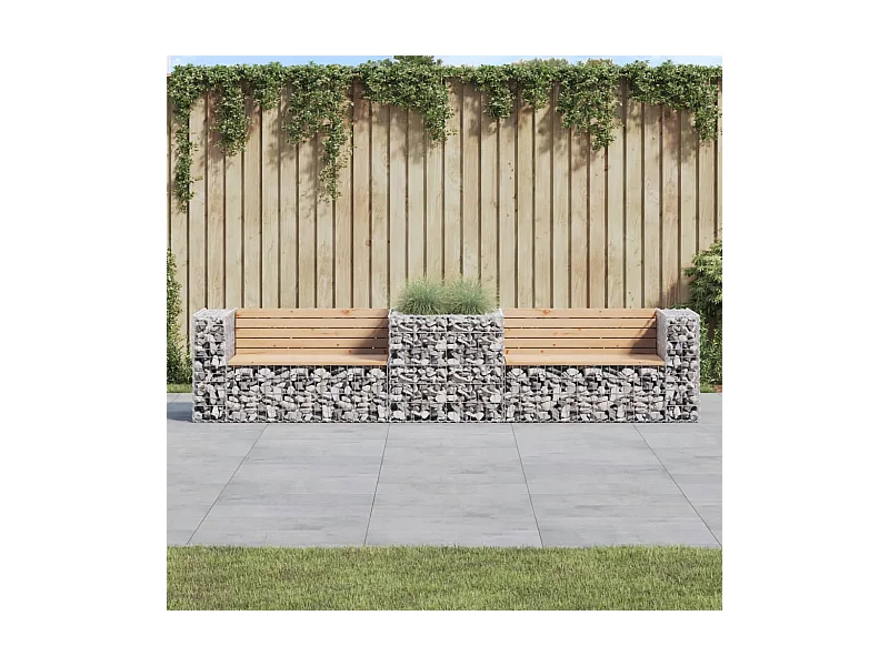 Panca da giardino con cesto gabbione in legno massello di pino