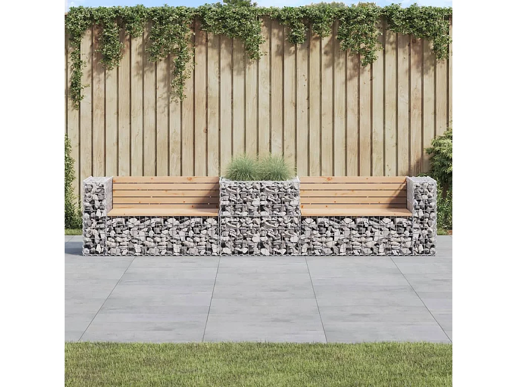 Banc de jardin avec panier en gabion bois massif de pin