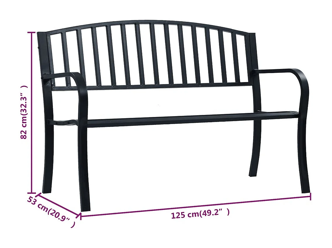Panca da giardino 125 cm Acciaio Nero