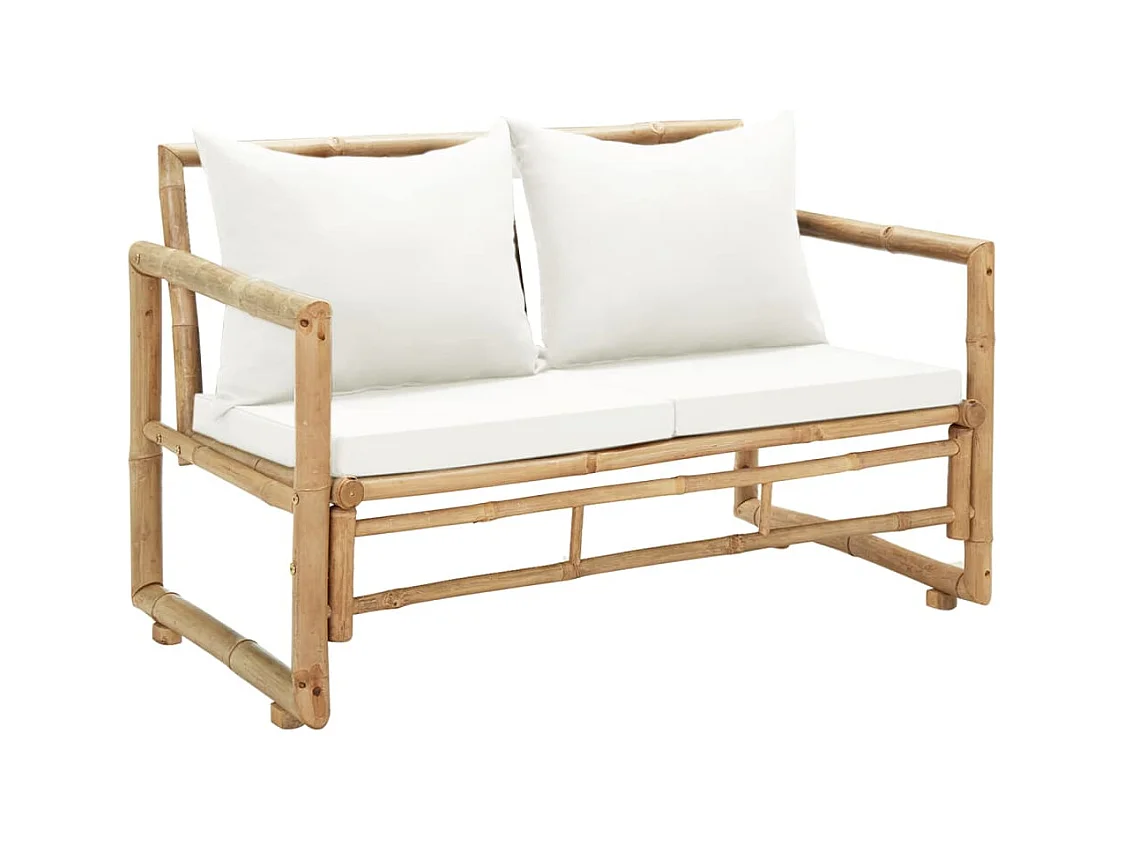Sofá de jardín de 2 plazas con cojines de bambú