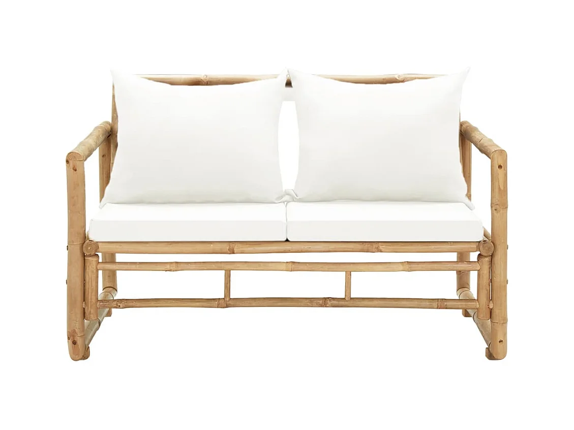 Sofá de jardín de 2 plazas con cojines de bambú