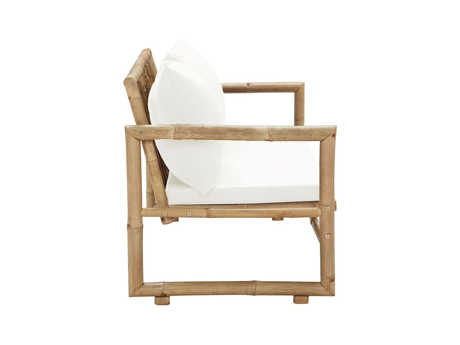 Sofá de jardín de 2 plazas con cojines de bambú