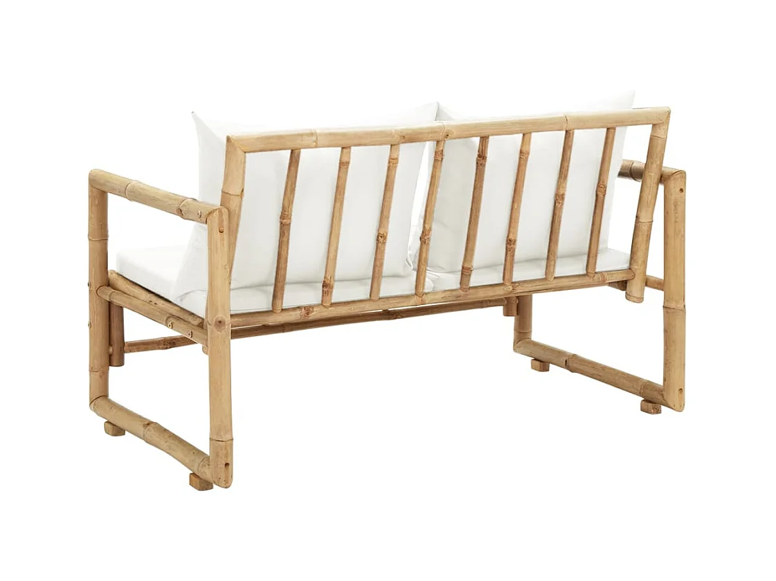 Sofá de jardín de 2 plazas con cojines de bambú