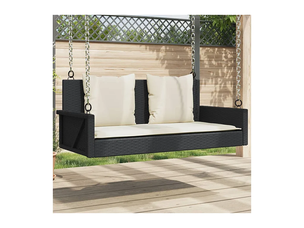 Asiento de columpio con cojines negros 119x56x48 cm resina tejida