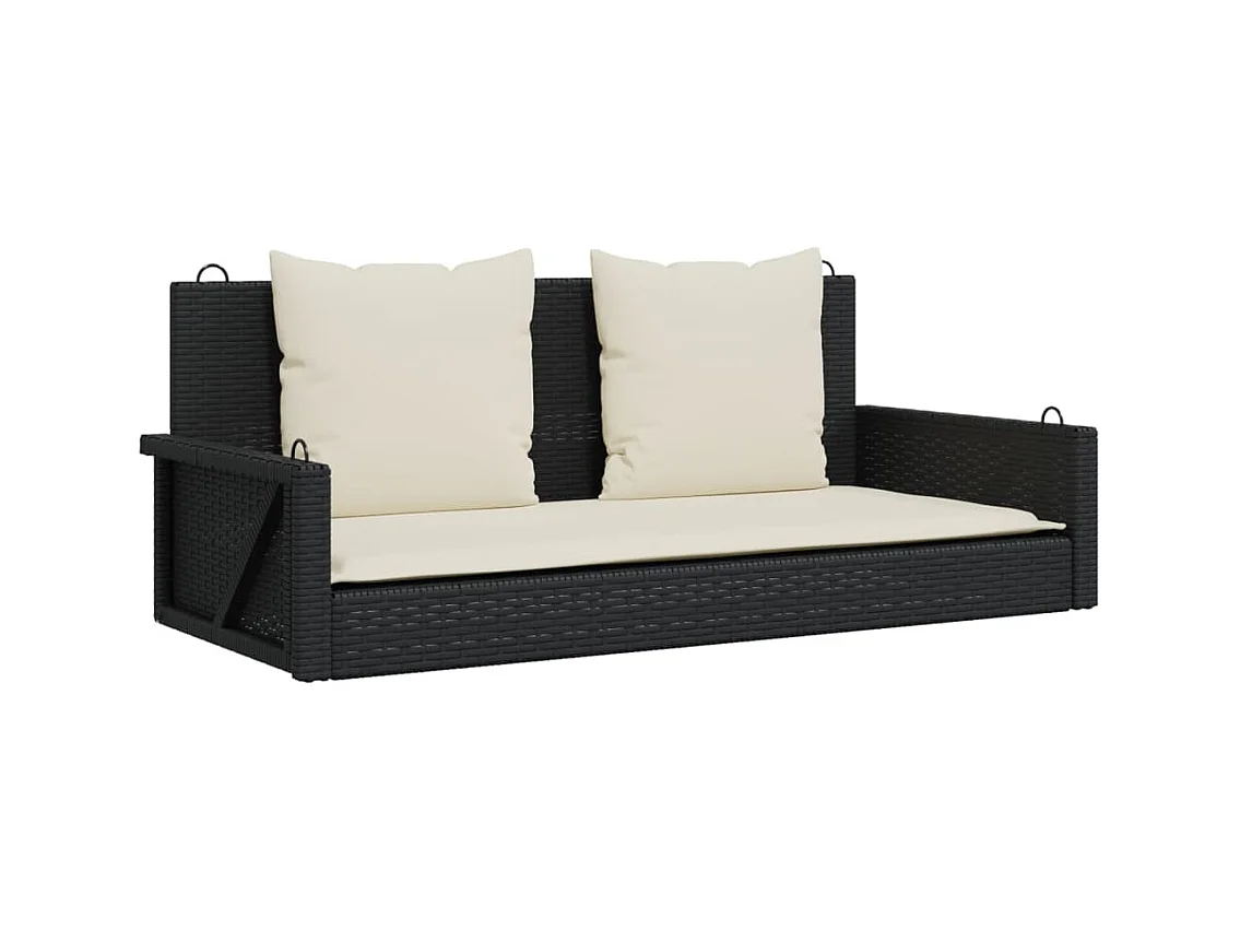 Asiento de columpio con cojines negros 119x56x48 cm resina tejida