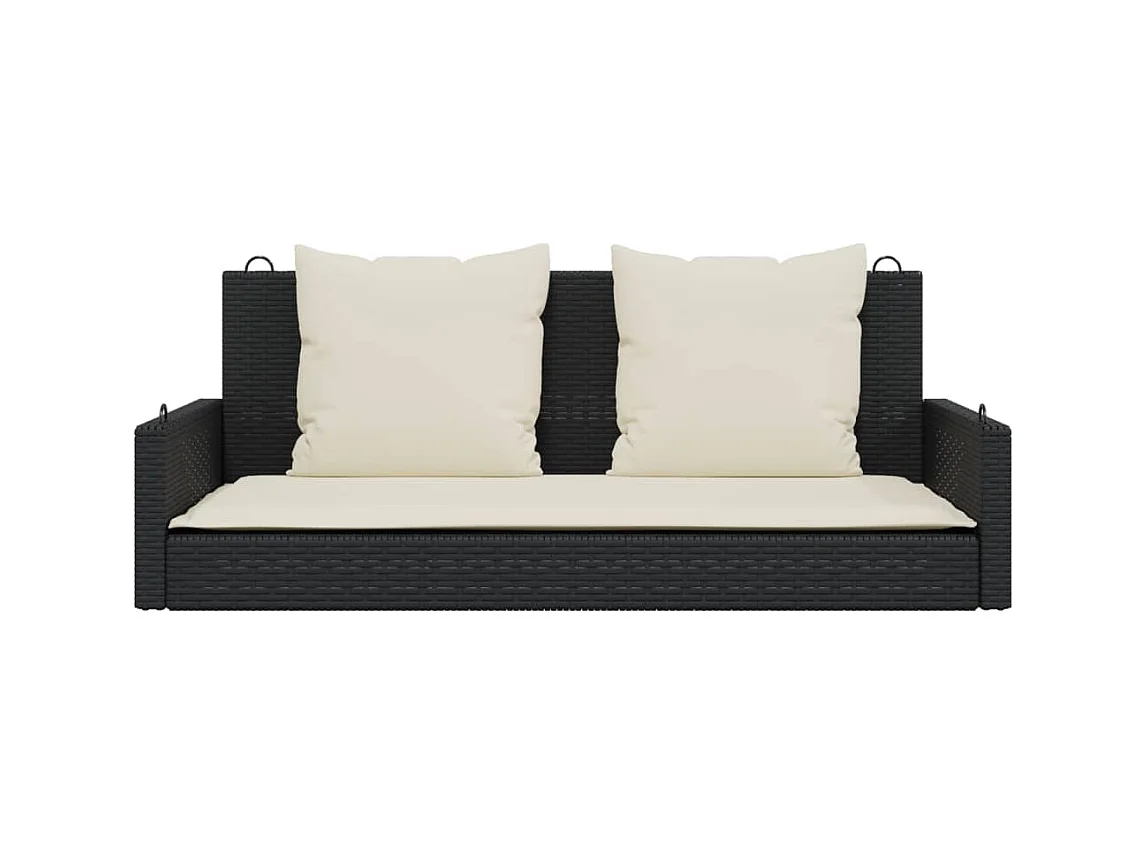 Asiento de columpio con cojines negros 119x56x48 cm resina tejida
