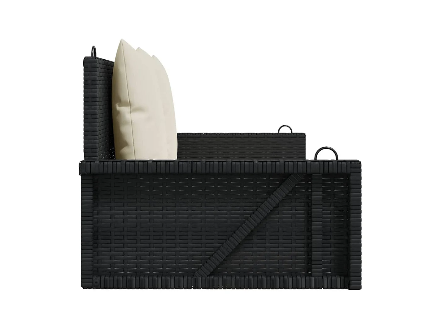 Asiento de columpio con cojines negros 119x56x48 cm resina tejida