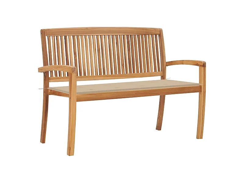 Stapelbare tuinbank met kussen 128,5 cm Massief teakhout