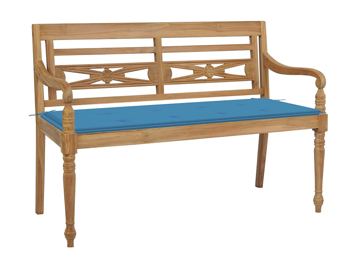 Panca Batavia con cuscino blu 120 cm Legno massello di teak