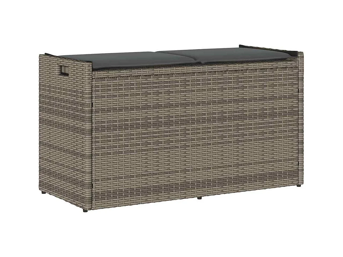 Panca contenitore da esterno con cuscino grigio 100 cm in resina intrecciata