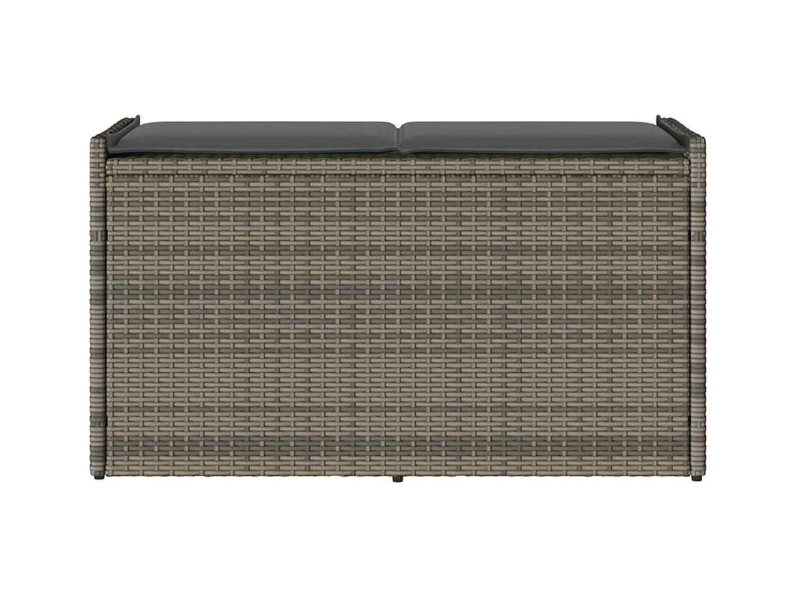 Panca contenitore da esterno con cuscino grigio 100 cm in resina intrecciata