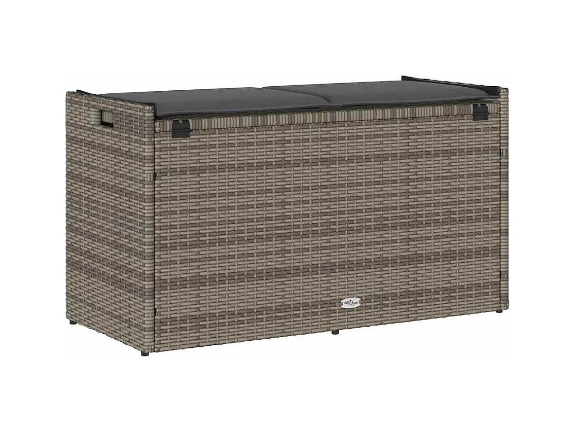 Panca contenitore da esterno con cuscino grigio 100 cm in resina intrecciata