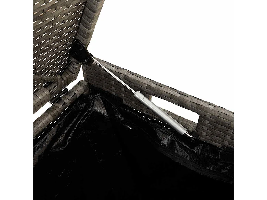 Panca contenitore da esterno con cuscino grigio 100 cm in resina intrecciata