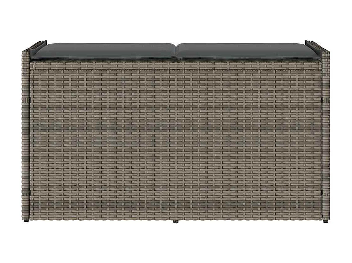 Panca contenitore da esterno con cuscino grigio 100 cm in resina intrecciata