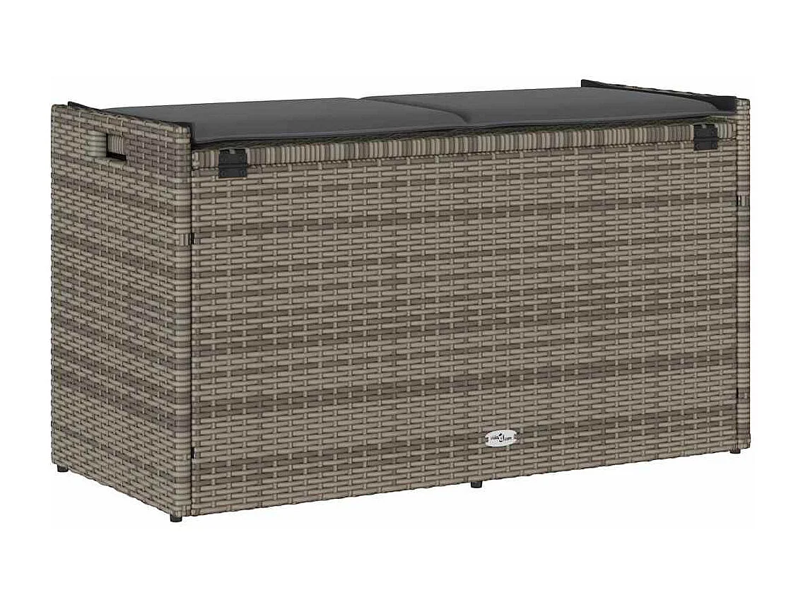 Panca contenitore da esterno con cuscino grigio 100 cm in resina intrecciata