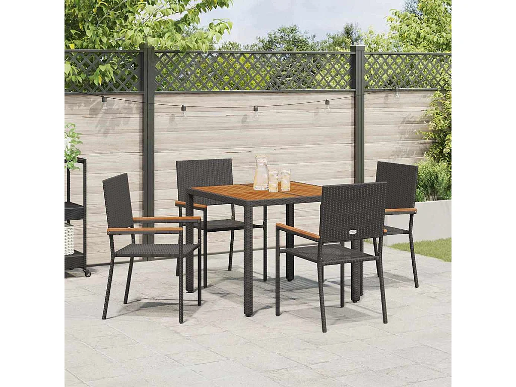 Juego de comedor de jardín de 5 piezas Negro, Marrón