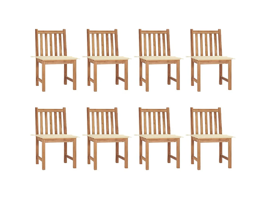 Juego de 8 sillas de jardín con cojines Madera maciza de teca