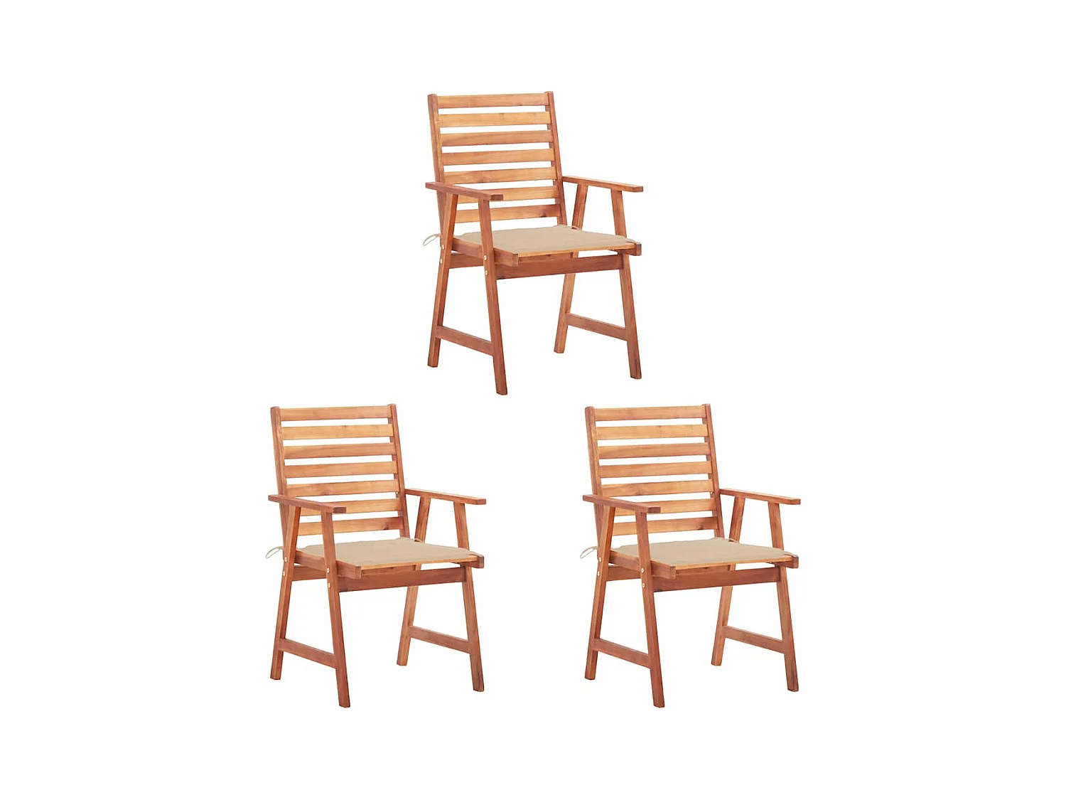 Set van 3 tuinstoelen en kussens van massief acaciahout