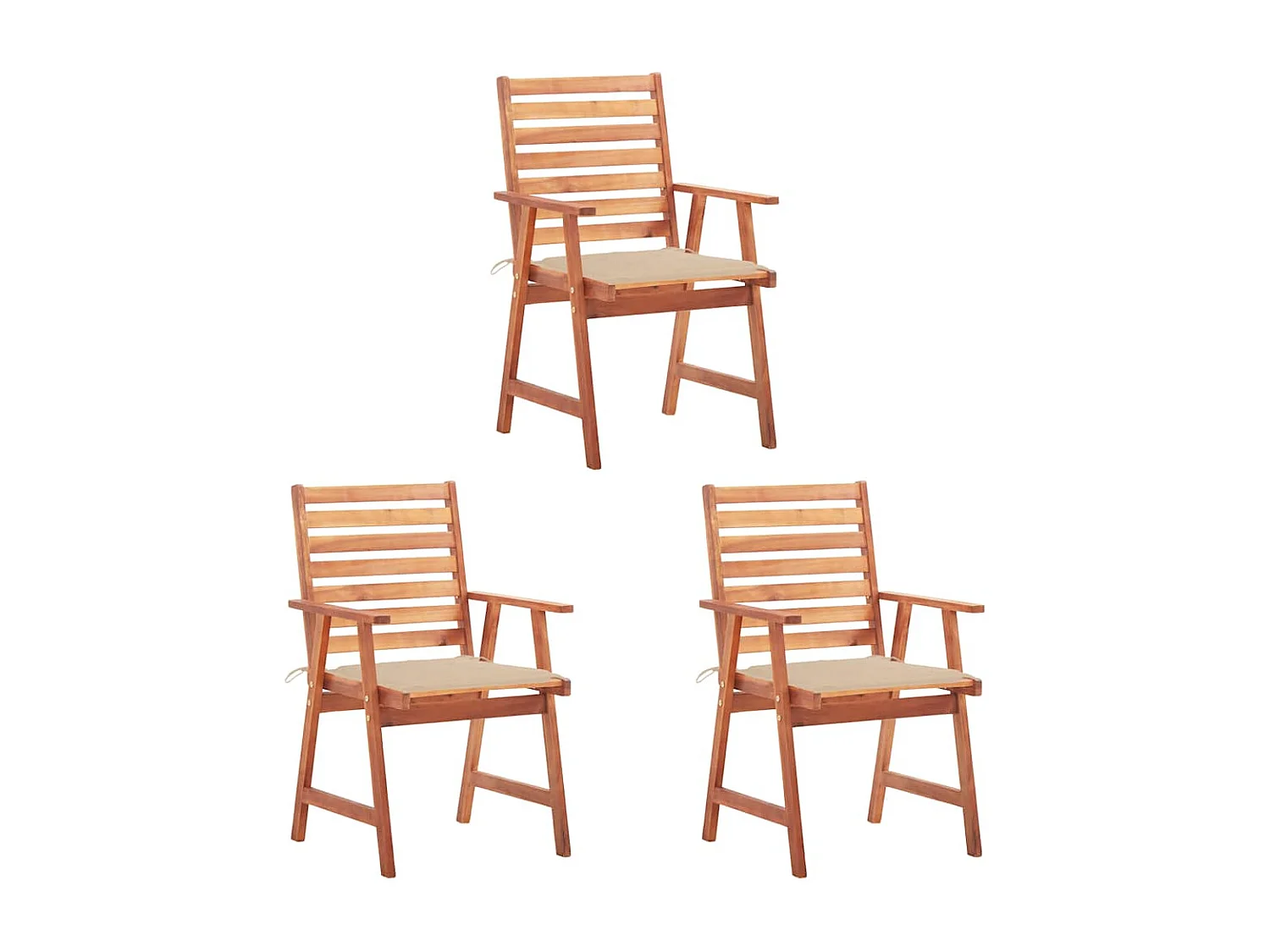 Set van 3 tuinstoelen en kussens van massief acaciahout