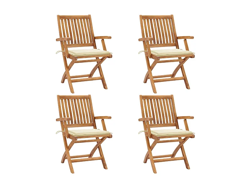 Chaises pliables de jardin avec coussins lot de 4 Teck solide