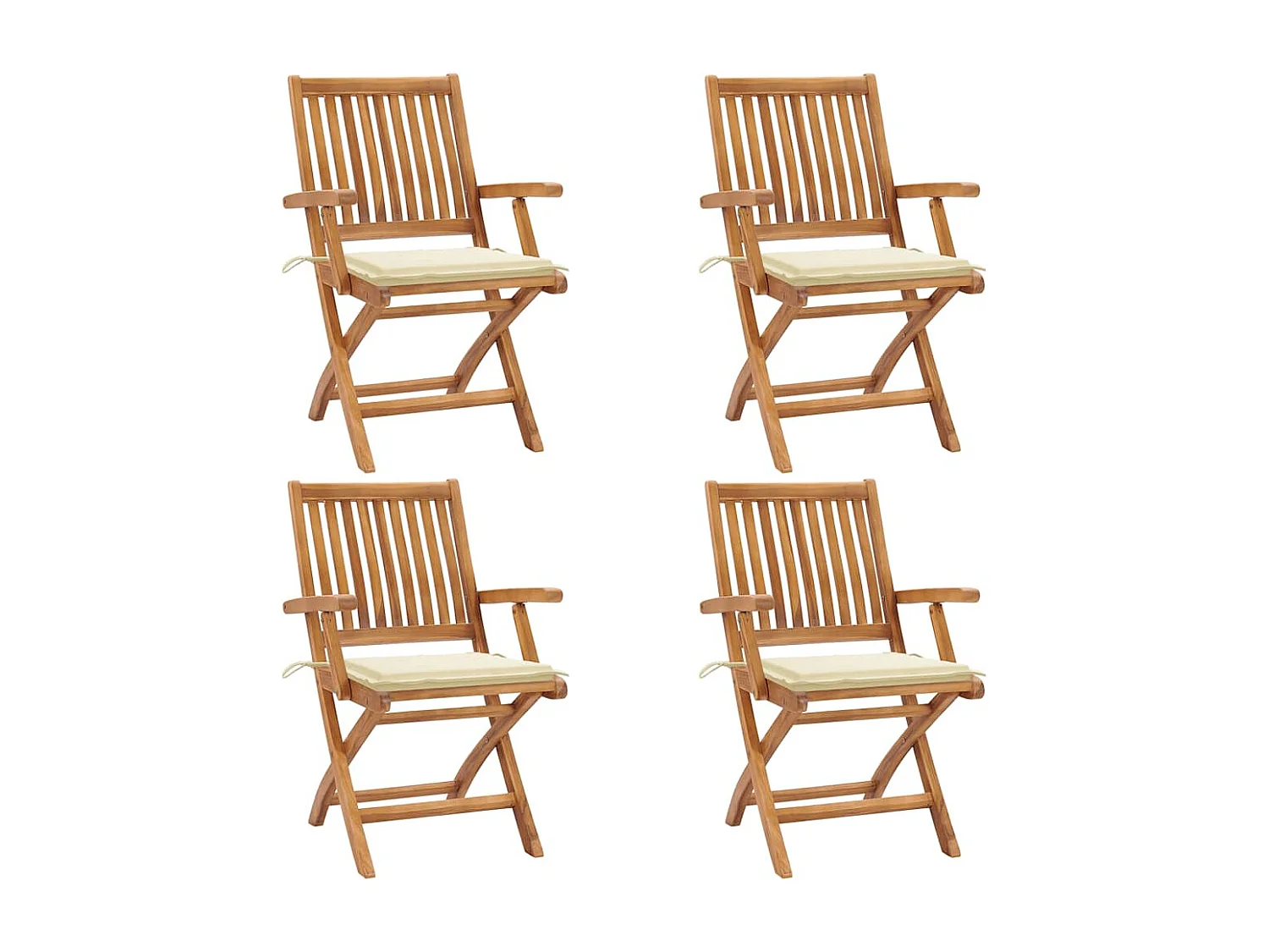 Chaises pliables de jardin avec coussins lot de 4 Teck solide