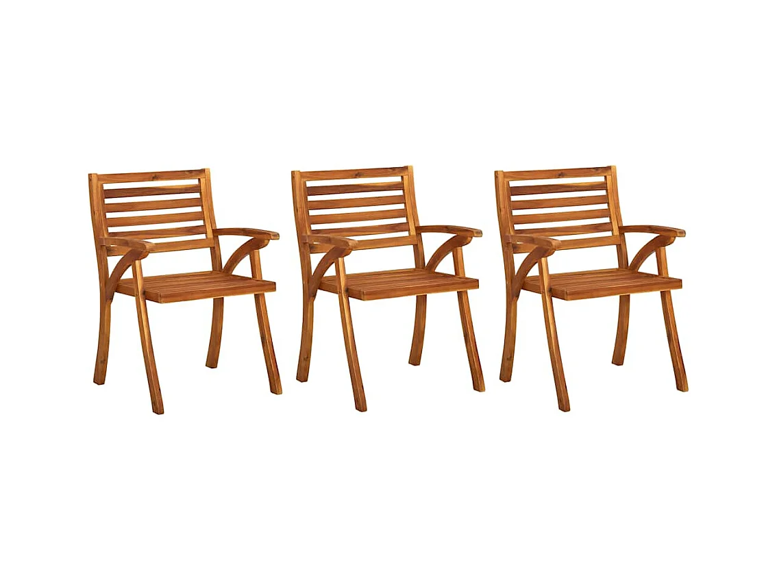 Set di 3 sedie da pranzo da giardino con cuscini in legno massello di acacia