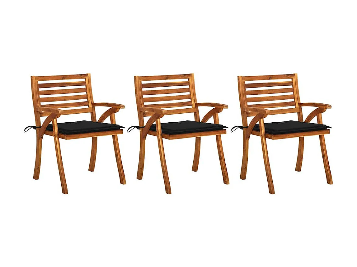 Chaises à manger de jardin avec coussins lot de 3 Acacia massif