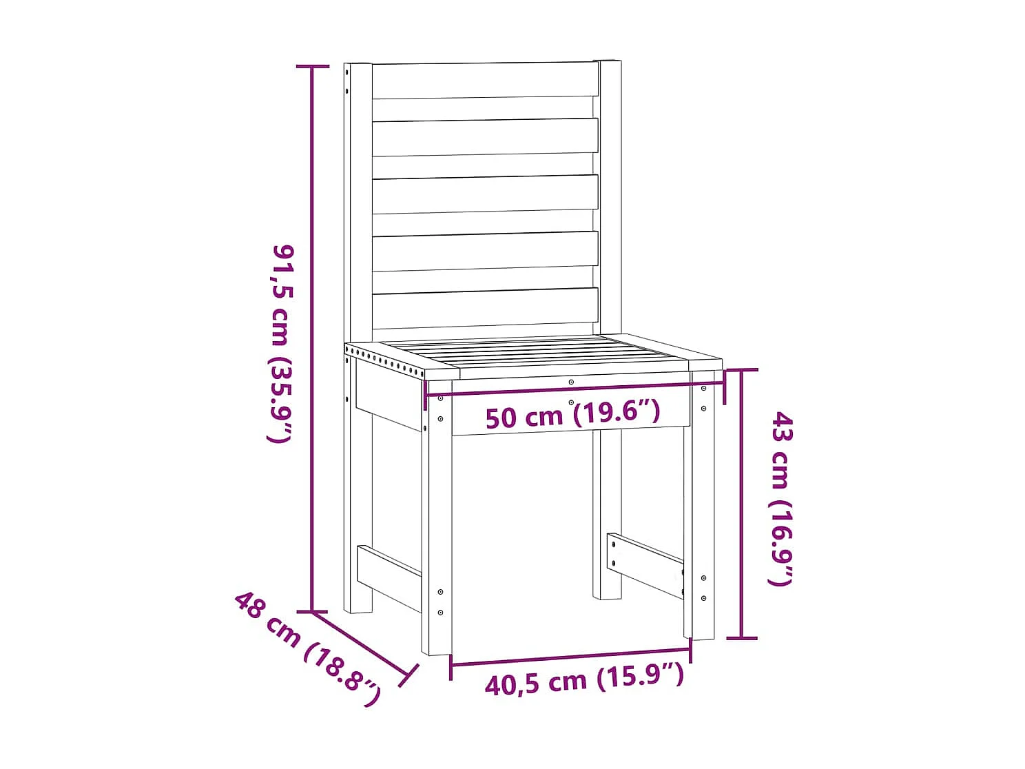 Chaises de jardin lot de 2 blanc 50x48x91,5 cm bois massif pin